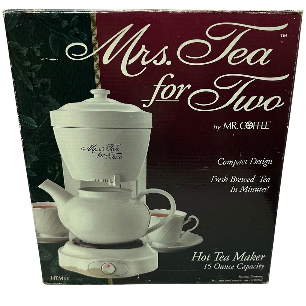 Mr. Coffee Mrs. Tea for Two Hot Tea Maker HTM11 White Ceramic Teapot 1996 Vtg